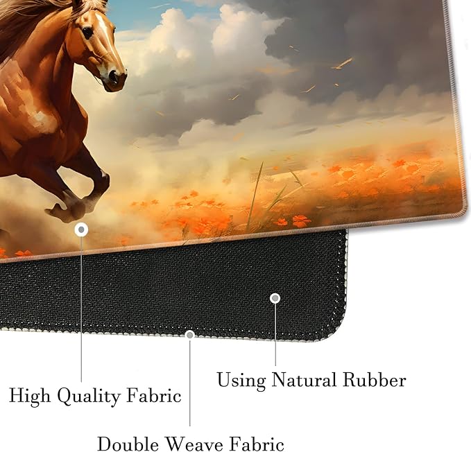 Extended Gaming Mouse Pad 31.5" x 11.8", with Edge Stitching, Non-Slip Rubber Base Keyboard Pad, Suitable for Work, Game, Office, Home and Coasters, Running Horse