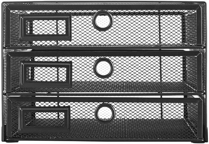 Annova Desk Organizer Wire Mesh 3 Tier Sliding Drawers Paper Sorter/Multifunctional/Premium Solid Construction for Letters, Documents, Mail, Files, Paper, Kids' Art Supplies (Black)
