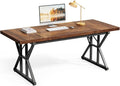 LITTLE TREE 70.8-Inch Office Desk, Wooden Executive Office Desk, Modern Work Desk, Large Farmhouse Writing Table Computer Desk for Home, Brown-Black