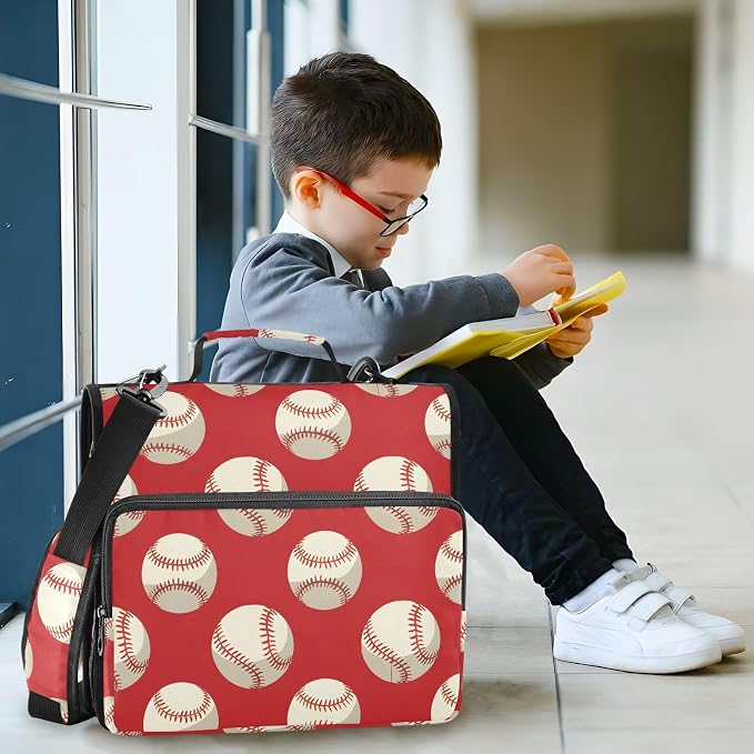 Baseball Balls Red 3 Ring Binder Bag 1.5 inch Binder Organizer with Zipper Shoulder Strap 500 Sheet Documents Storage for School Office