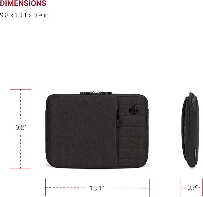 SwissGear Padded Zippered Laptop Sleeve, Micro-Twill Laptop Case with Zippered Front Compartment & Fleece Lining