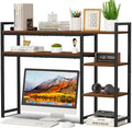Snughome Adjustable Desk Shelf with Monitor Stand, 38.6" Desktop Organizer Hutch, Height Adjustable Computer Monitor Riser & 4 Tier Storage Bookshelf for Home Office Dorm