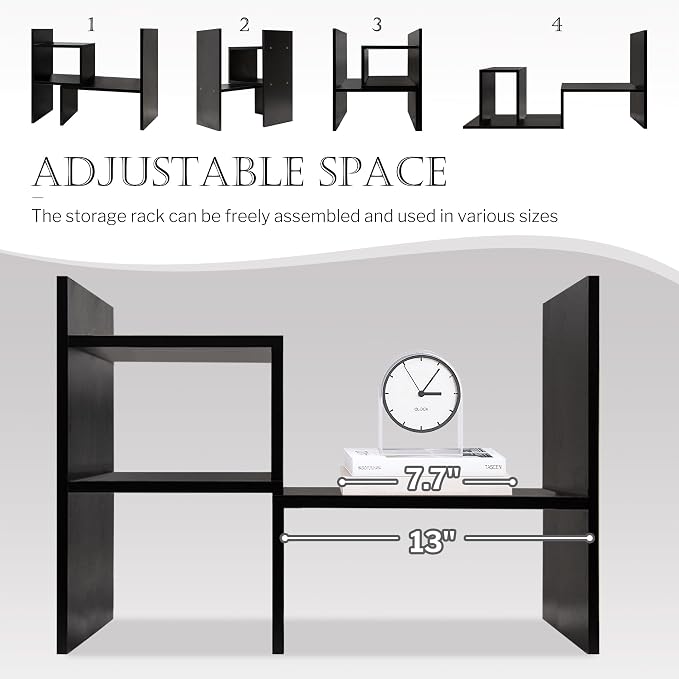 Jerry & Maggie Adjustable Rotatable Wood Desktop Display Shelf Black | Wooden Desk Organizer, Cute Dorm & Cubicle Decor. Stores Makeup & Mini Plants, Space-Saving Storage for Small College Rooms
