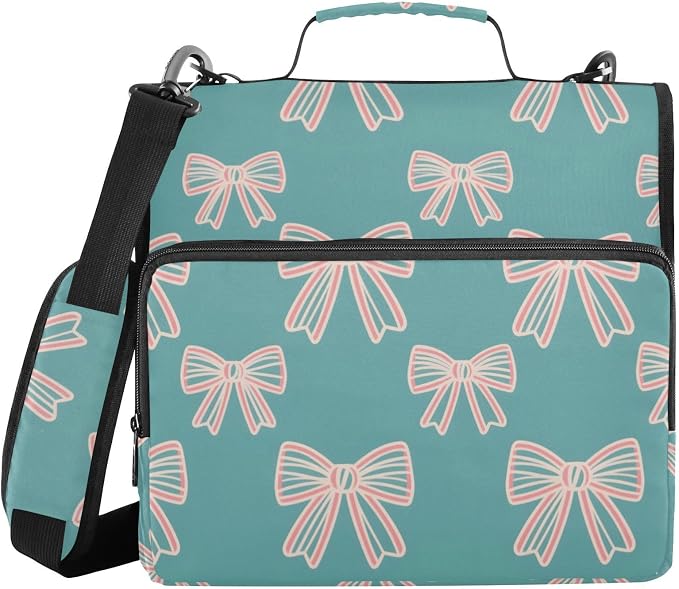 ALAZA Zipper Binder 3 Ring Cute Bows Binder Organizer with Zipper and Shoulder Strap Large Capacity Multi-Pocket Trapper Keeper File Folder for Office Supplies