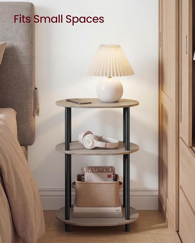 VASAGLE Side Table, Small End Table, Tall Nightstand, Steel Frame | For Living Room, Bedroom, Office, Bathroom, Heather Greige and Ink Black ULET288L101