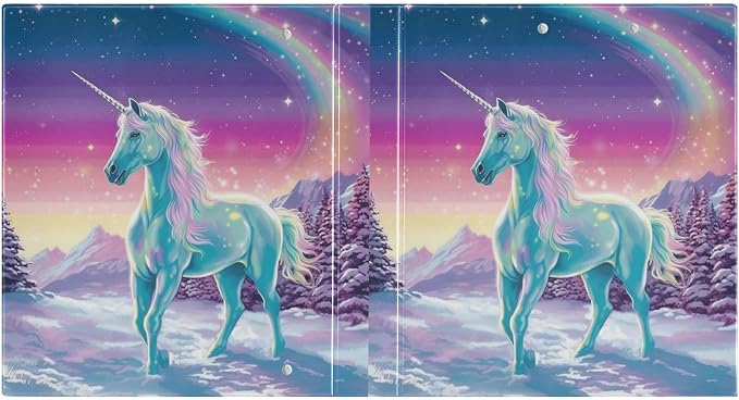 3 Ring Binder, Rainbow Fairy Unicorn File Folder Holds 200 Sheets File Storage for Women Men School Office Supplie