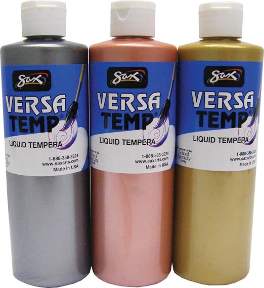 Sax - 1440731 Versatemp Heavy-Body Metallic Tempera Paint, 1 Pint, Assorted Colors, Set of 3