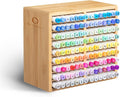 Ohuhu Bamboo Marker Organizer, Wooden Desktop Storage Holds 126 Markers | Markers Pens Pencils Art Brushes Stationary Organizer Pencil Holder with 18 Compartments for Classroom Office Decor Home