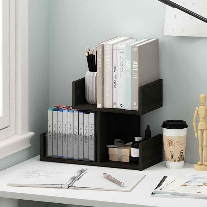 Furinno HERMITE Desk File Folder Organizers, 3-Shelf Desktop Office Organization Racks, Desk Top Display Book Shelf, for Paper, Office Supplies, Magazine, Espresso