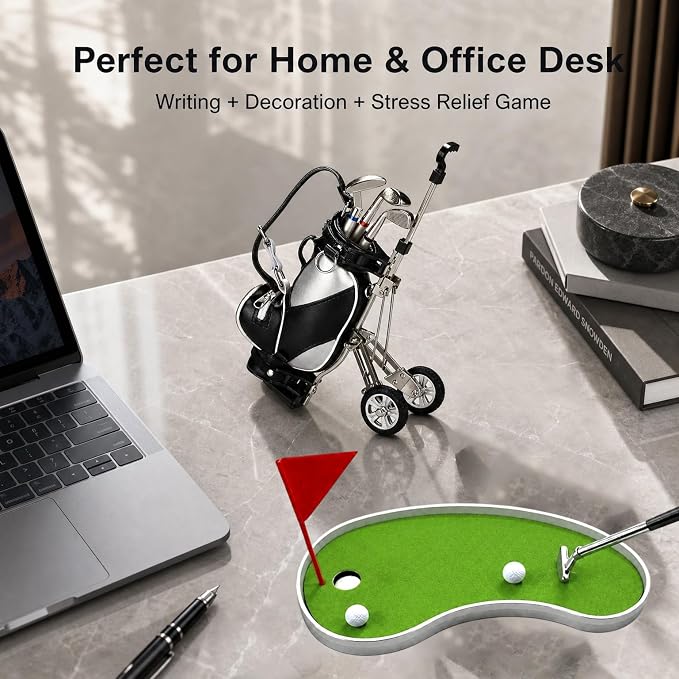 SANTA CASA Golf Pen Holder with 3 Pens, Mini Golf Desk Game for Golfers | Funny Desk Golf Accessory, Unique Gift for Men, Dad & Boss, Stocking Stuffer