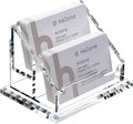 HeZone Acrylic Business Card Holder For Desk Clear Business Card Display Stand 2 Tier 2 Slots Business Cards Holders for Men And Woman, Organize 100 Cards-1 Pack (2 Solt-H)