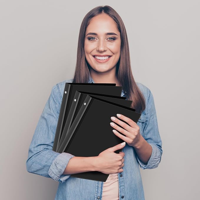 Fulmoon 12 Pcs Economy View 3 Ring Plastic Binder 12.2 x 9.8 Inch Plastic Round Ring Binders with Pockets Notebinder for Meetings for Home, Office, School(Black, 1.5 Inch)