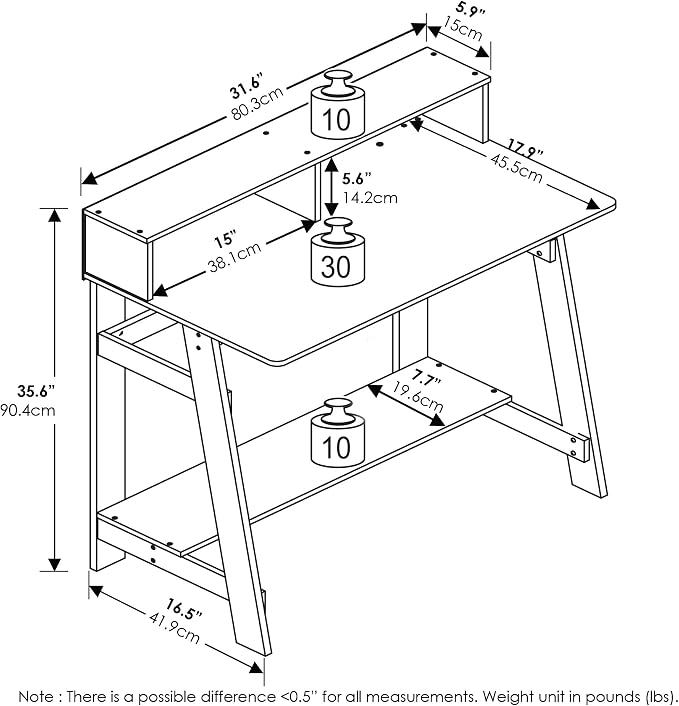 Furinno Simplistic 32" Wide Desk, Gaming Desk with Shelf, Amber Pine | with Monitor Stand, A Frame Computer Desk, Office Desk, for Home Office, Bedroom, Study Room, Dorm