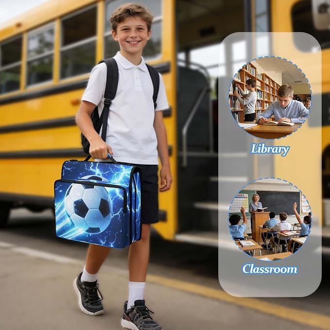 Football Zipper Binder 3 Ring with Handle and Shoulder Strap, 500 Sheet Binder Organizer Capacity & Multi-Pockets for School Office