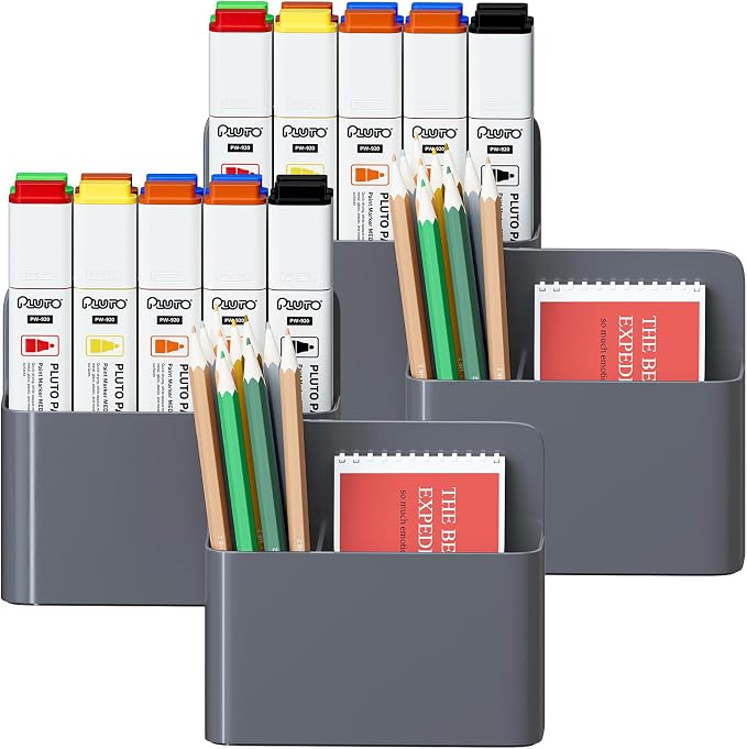 Magnetic Dry Erase Marker Holder, Magnetic Pen Holder Whiteboard Pen Holder Dry Erase Marker and Eraser Organizer,Powerful Neodymium Magnets 4pcs (Grey)