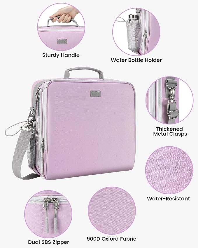 Zipper Binder 3 Inch D-Ring 3 Ring with Water Bottle Holder | Binder with Strap for School/Office, 700 Sheet Capacity-Multiple Pockets, Fit for 13" Tablet/Laptop, Purple