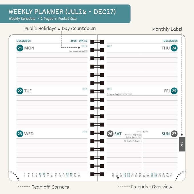 BEZEND Pocket Calendar 2026-2027, Weekly Monthly Academic Planner (3.5"x6")