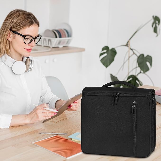 2 Inch 3 Ring Zipper Binder with 500 Sheet Capacity, 6 Tab Expanding File Folder, Multi-Pocket Design, Shoulder Strap and Handle for Middle School and Office (Black)