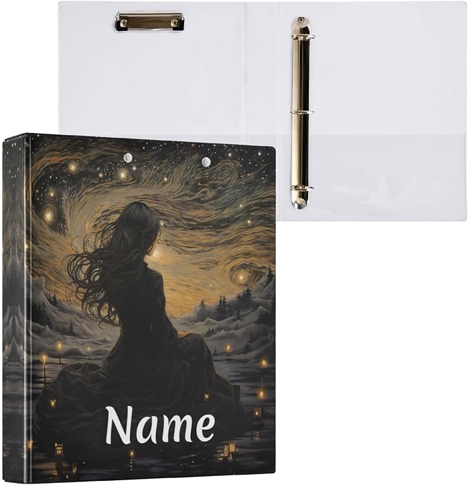 Custom 3 Ring Binder Goddess Starry Sky 1.5" Round Ring Binders Personalized Name View Binder with 200 Sheet for Women Men Office Kids School Supplies, 1 Pack
