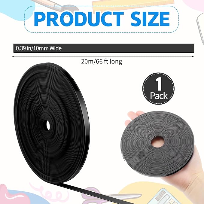 AmazingSpark Magnetic Tape Roll Thin Strips, 0.39 Inch x 66 Feet Magnetic Board Dividers Whiteboard Graphic Decorative Tape Marking Line for Classroom Office Art Accessories(Black)