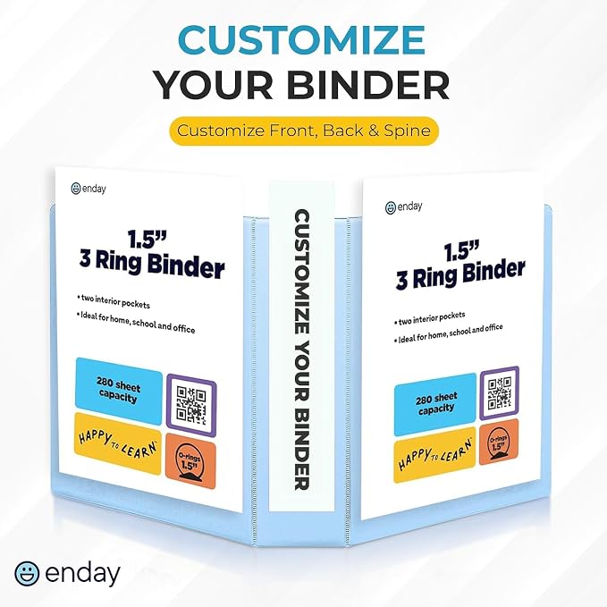 Enday 1.5 inch Binder 3 Ring Binder (6 Pack - Assorted Colors) O-Ring Binder with Clear View Cover and 2 Inside Pocket - for Letter Size 8.5 x 11'' Paper, Ideal for School Supplies, Office, and Home