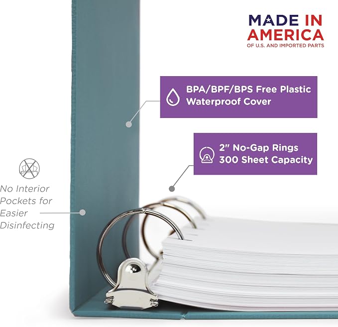 Carstens 2-Inch Heavy Duty 3-Ring Binder - Top Opening, Powder Blue, Durable Plastic, No-Gap Rings, Waterproof Cover, No Pockets, Holds 300 US Letter Sheets, BPA-Free, Made in USA (2874-3R) Case of 16