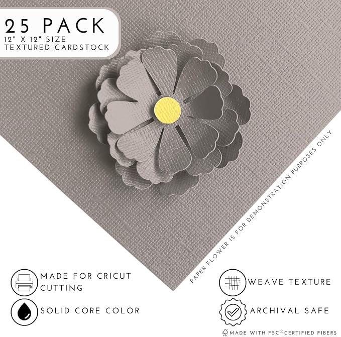 Thunder Cloud—12x12 Textured Cardstock | 80lb Textured Gray Scrapbook Paper | Premium Cardstock for Cricut Cutting | 25 Sheets