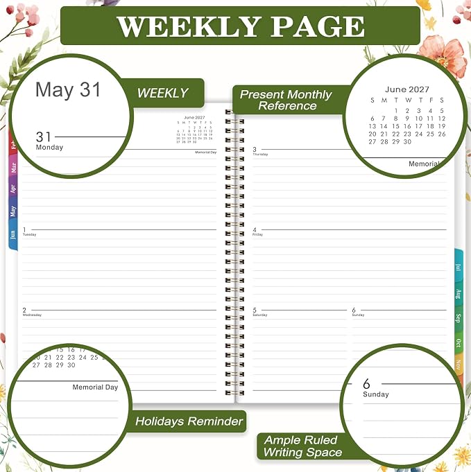2027 Planner for Office, School, Home, Spiral Bound Weekly Monthly Calendar
