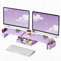 LEKETREE Dual Monitor Stand Riser with Drawer, Desk Organizer and Accessories, Monitor Stand for Desk, Desktop Stand for Computer, Laptop, TV and More (Purple)
