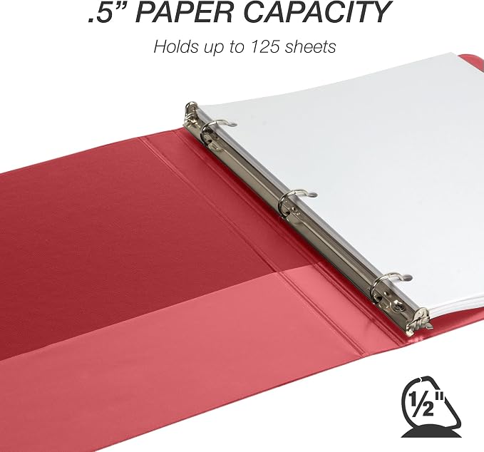 Samsill Durable 0.5 inch 3 Ring Binder, D Ring Binder,100% Recycled Chipboard, Red, 12 Pack