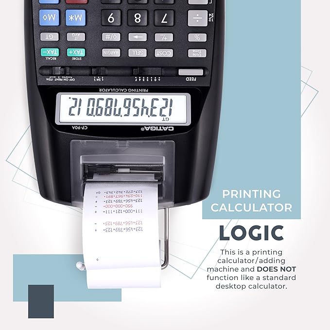 CATIGA New & Upgraded 2025 Printing Calculator Adding Machine 10 Key, Desktop Home Office Calculator with Paper Roll Print Out, Accounting Business Finance