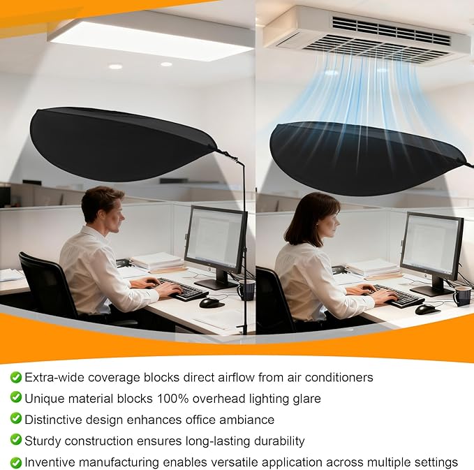 Office Cubicle Desk Shade，Portable Cubicle Light Shield and Office Shade to Block Overhead Light，Adjustable Desk Shade for Cubicle to Block Light & Reduce Glare – Essential Office Accessories（Black）