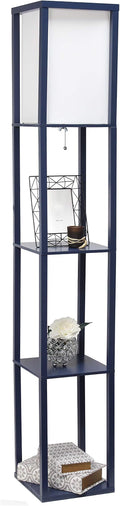Simple Designs LF1014-NAV Etagere Organizer Storage Shelf Linen Shade Floor Lamp, Navy