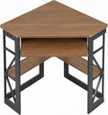 VECELO Corner Desk Computer Desk Writing Table with Smooth Keyboard Tray & Storage Shelves,Compact Home Office Triangle Table,Rustic Brown