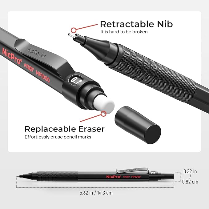 Nicpro 30PCS Black Metal Mechanical Pencil Set in Leather Case