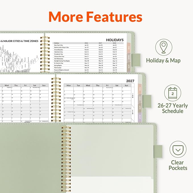 SUNEE 2026-2027 Weekly & Monthly Planner 6.4"x8.5" - 12 Month (July 2026 - June 2027), Vegan Leather Cover Planner Academic Year Calendar, Pocket, Notes, Monthly Tab, Green