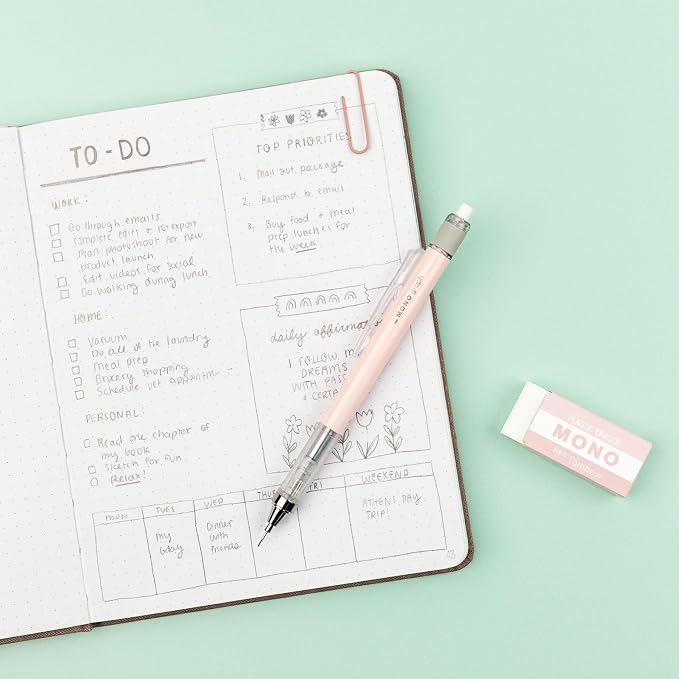 Tombow MONO Graph and MONO Eraser, 0.5 mm, Coral Pink, Precision with 4 mm Tip, Innovative Shake Mechanism, More Stable Brass Pliers, Refillable, Includes Eraser [SH-MG84-PE04A]