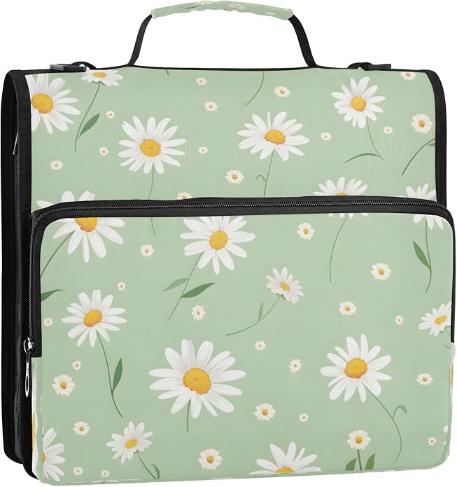 3 Ring Zipper Binder With Shoulder Strap Documents Storage Organizer Green Fire Dragon