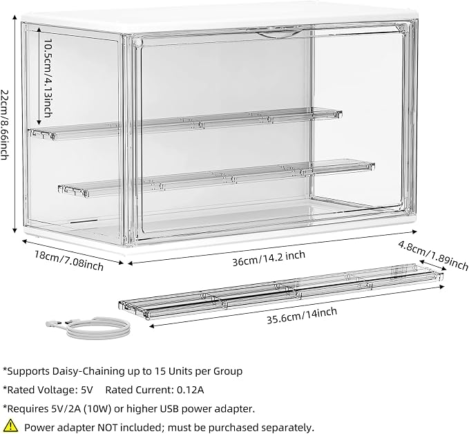 Acrylic Display Case for Collectibles with LED Light, 3 Layer Adjustable Figure Display Case with Magnetic Door, Lighted Display Box Stackable Clear Blind Box for Action Figure, Popmart, 2 Pack