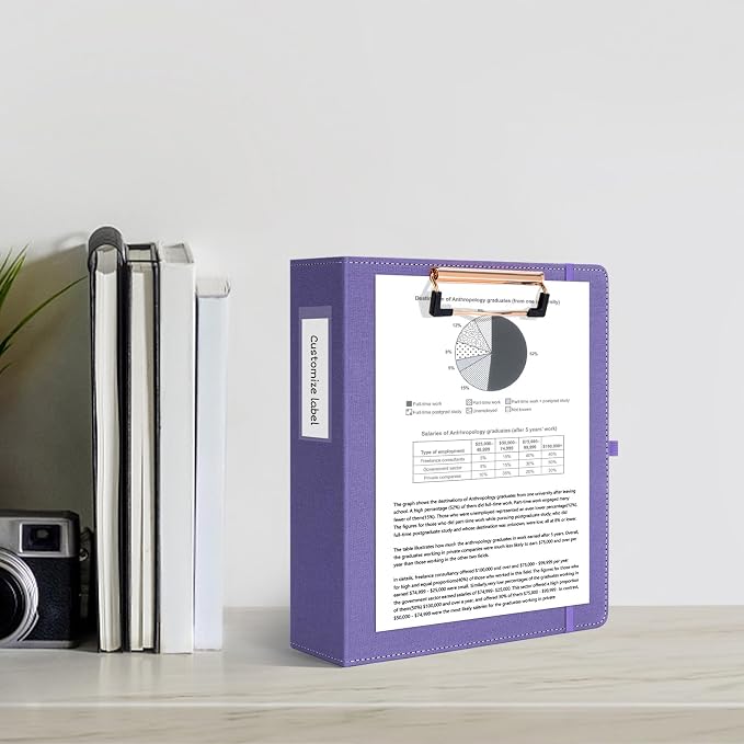 Ospelelf Mini 3 Ring Binder 2 inch Round Ring, 5.5 x 8.5 Purple Clipboard Binders Dividers with Tabs, Linen Binder Organizer for Office, Purple