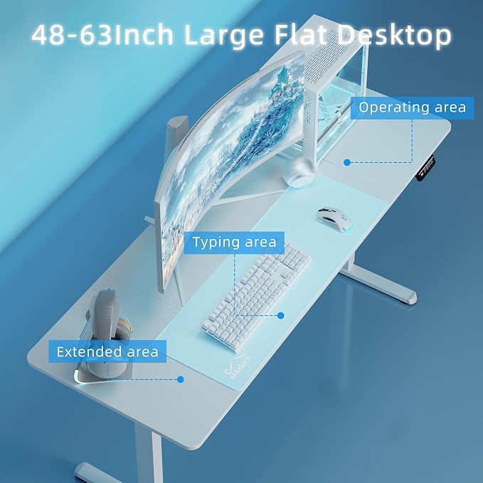 Shintenchi Standing Desk, 63x24 Inch Height Adjustable Electric Sit Stand up Desk, Ergonomic Rising Computer Table, Modern Lift Gaming Desk Workstation for Home Office, White