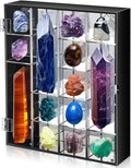 Cinnvoice Rock Display Case 20 Grids,Black Border,Square | Adjustable Acrylic Display Case, Crystal Organizer for Collectible, with Built-in Mirrored, Magnetic Door, Wall Mount