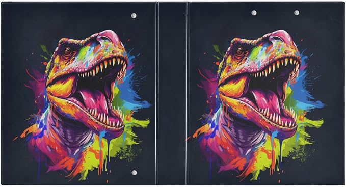 3 Ring Binder, Colorful Dinosaur File Folder Holds 200 Sheets File Storage for Women Men School Office Supplie