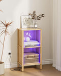 Bookshelf with LED Lights, Modern 2-Tier Bookcase, Open Storage Book Shelf, 11 × 14.2 × 27.4 Inches, Small Narrow Bookshelves for Living Room, Home Office, Bedroom, Natural