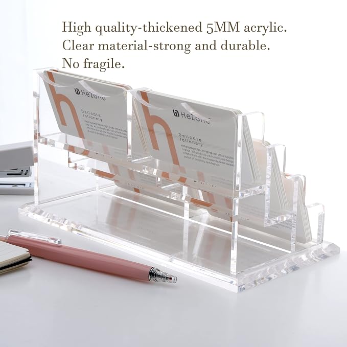 HeZone Business Cards Holder Display for Desk, Clear Acrylic Multiple 3 Tier 6 Slot Business Card Stand, Holds 300 Cards-1 Pack (6 Slots-H)