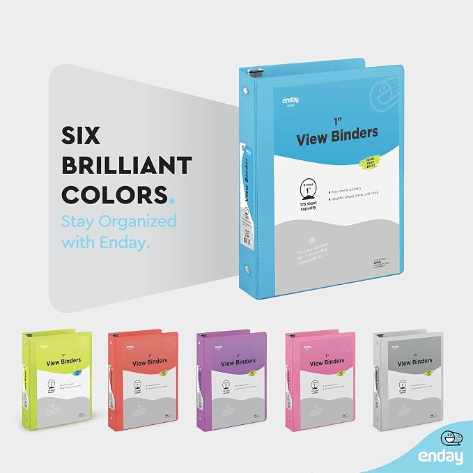 Enday 1 Inch Binder (6 Pack - Blue) 3 Ring Binder 1 inch with Clear View Cover and 2 Inside Pocket - for Letter Size 8.5 x 11'' Paper, Ideal for School Supplies, Office, and Home