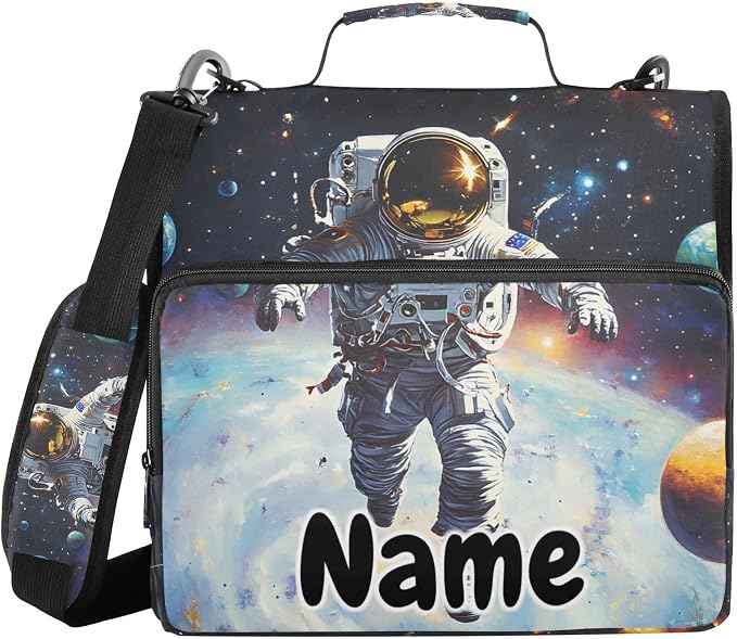 Custom Astronaut in Space Planet 3 Ring Binder Bag 1.5 inch Personalized Name Binder Organizer 500 Sheet Documents Storage for School Office