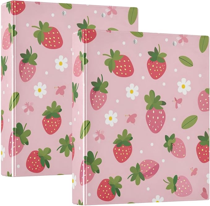 Daisy and Strawberry 3 Ring Binder 1.5 Inch Round Ring Binder Organizer with Clear View Pocket for Office Supplies-1Pack