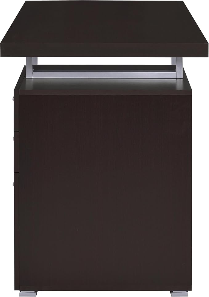 Coaster Home Furnishings Brennan Modern Contemporary Home Office 3-Drawer Writing Desk with Drawers Computer Desk Study Table File Cabinet Storage Silver Metal Frame Cappuccino Brown 800519