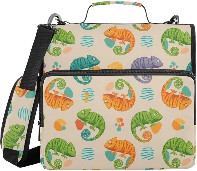 Chameleon Khaki Print Zipper Binder Bag 3 Ring with Shoulder Strap & Handle Multi Pocket Binder Organizer Bag Large Capacity for School Office Supplies